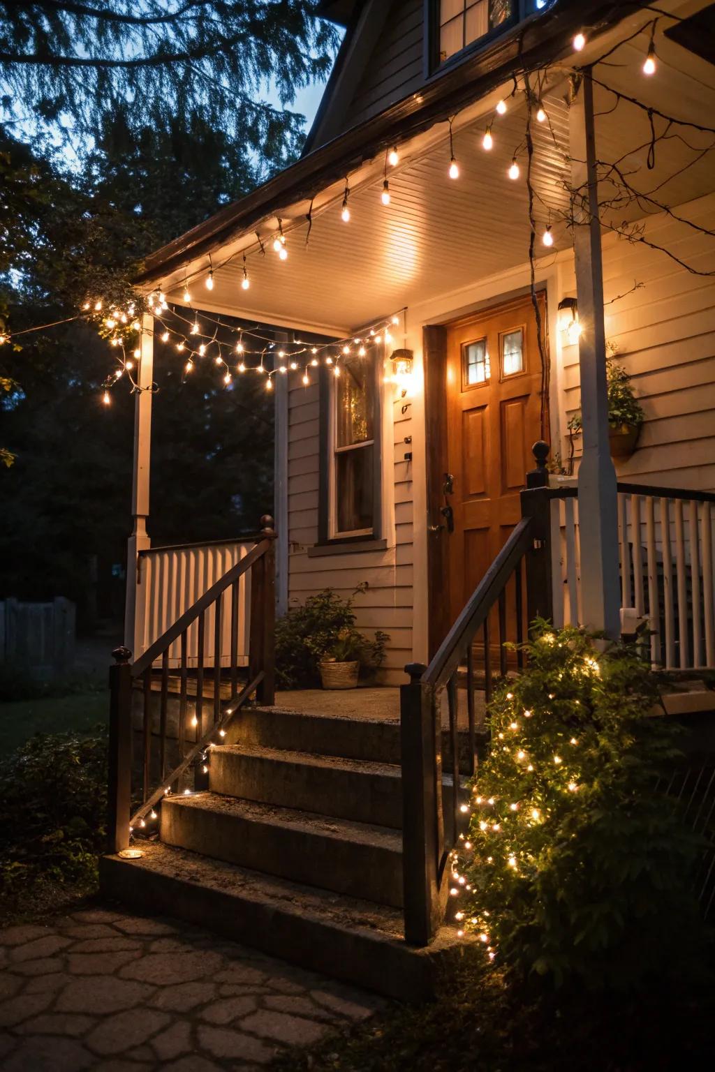 String lights contribute enchantment to your evening veranda experience.