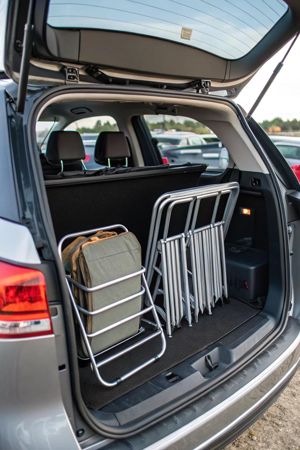 Transport folding chairs easily with a trunk organizer.