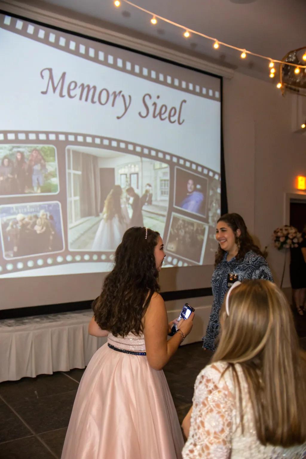 Memory reel presentation at a sweet sixteen.