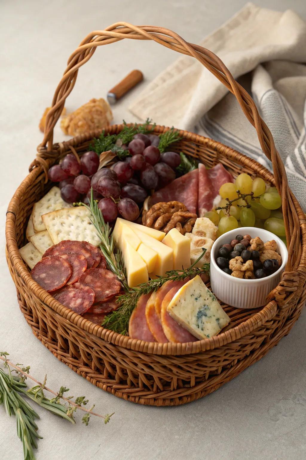 A sophisticated mini charcuterie board for a gourmet touch.