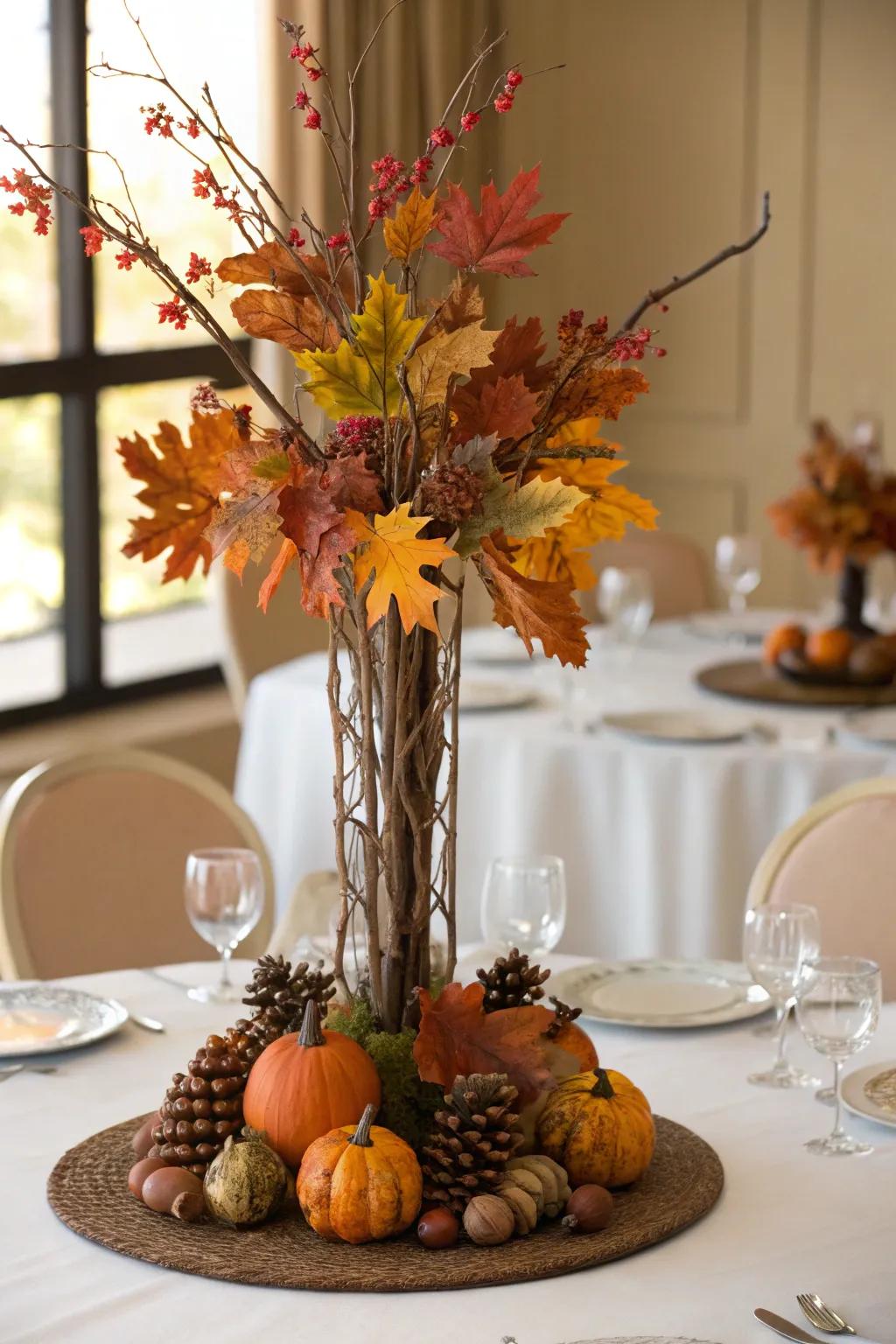 A towering centerpiece contributes drama and dimension.