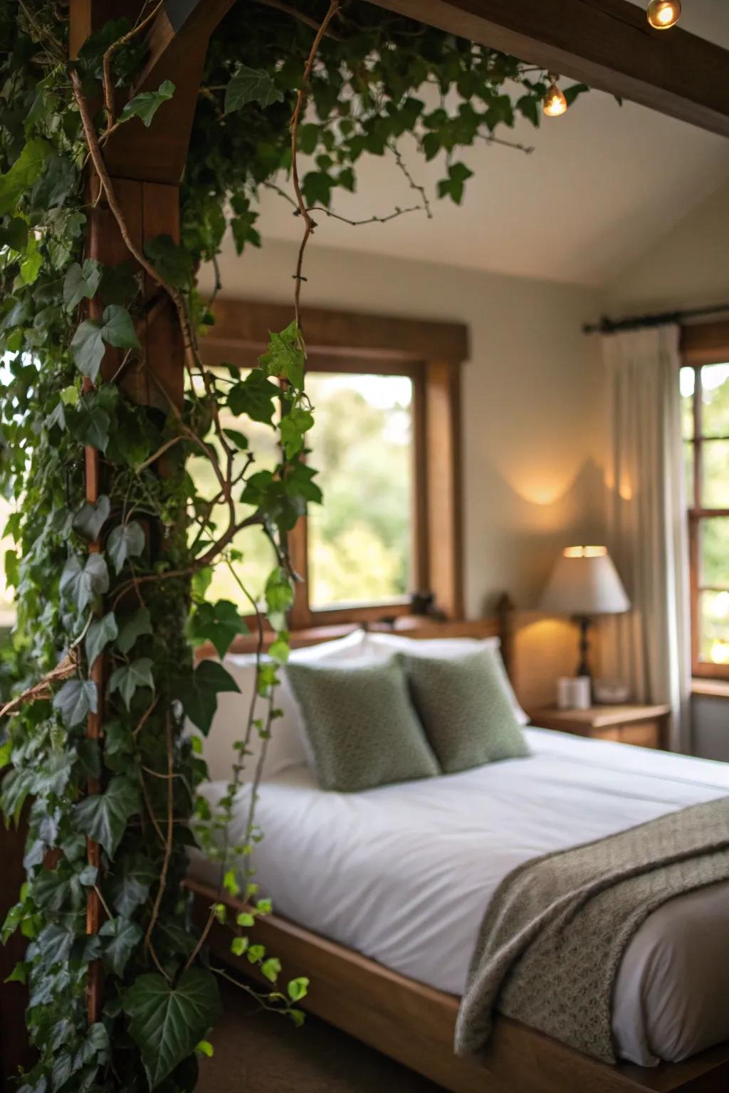 Incorporate organic elegance into your personal area by using vines as a headboard accent.