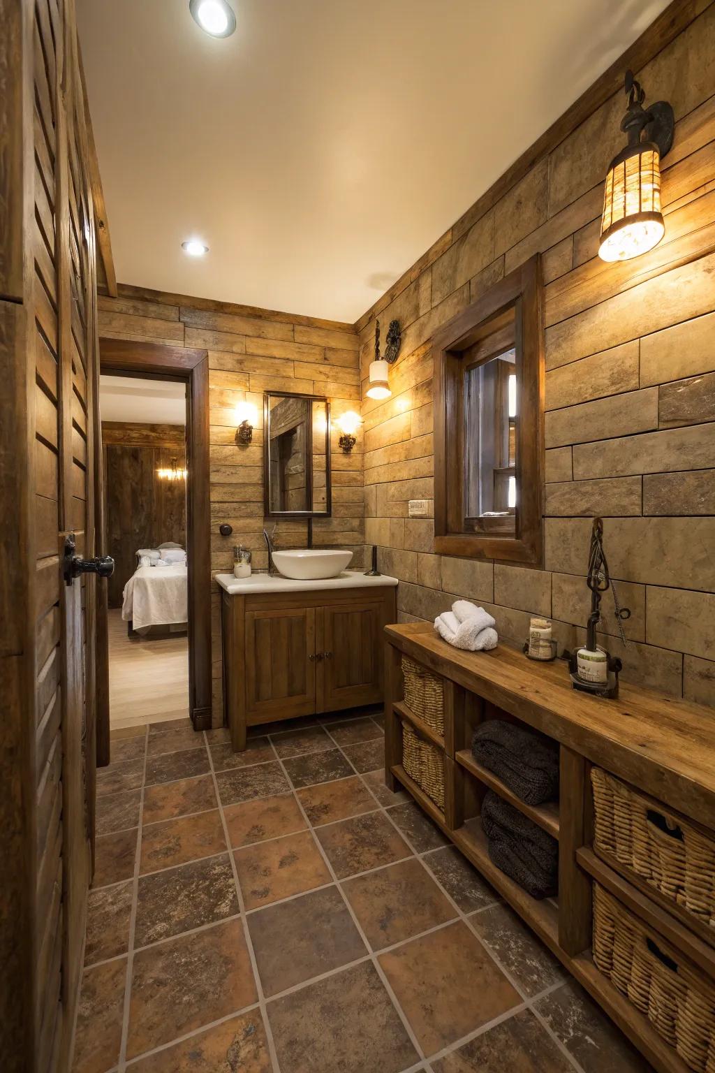 Rustic wood-look tiles offer the charm of wood with less upkeep.