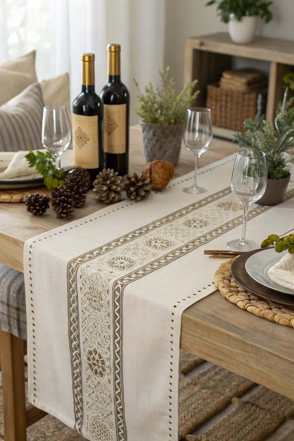 A fashionable table covering injects cohesiveness and charm.