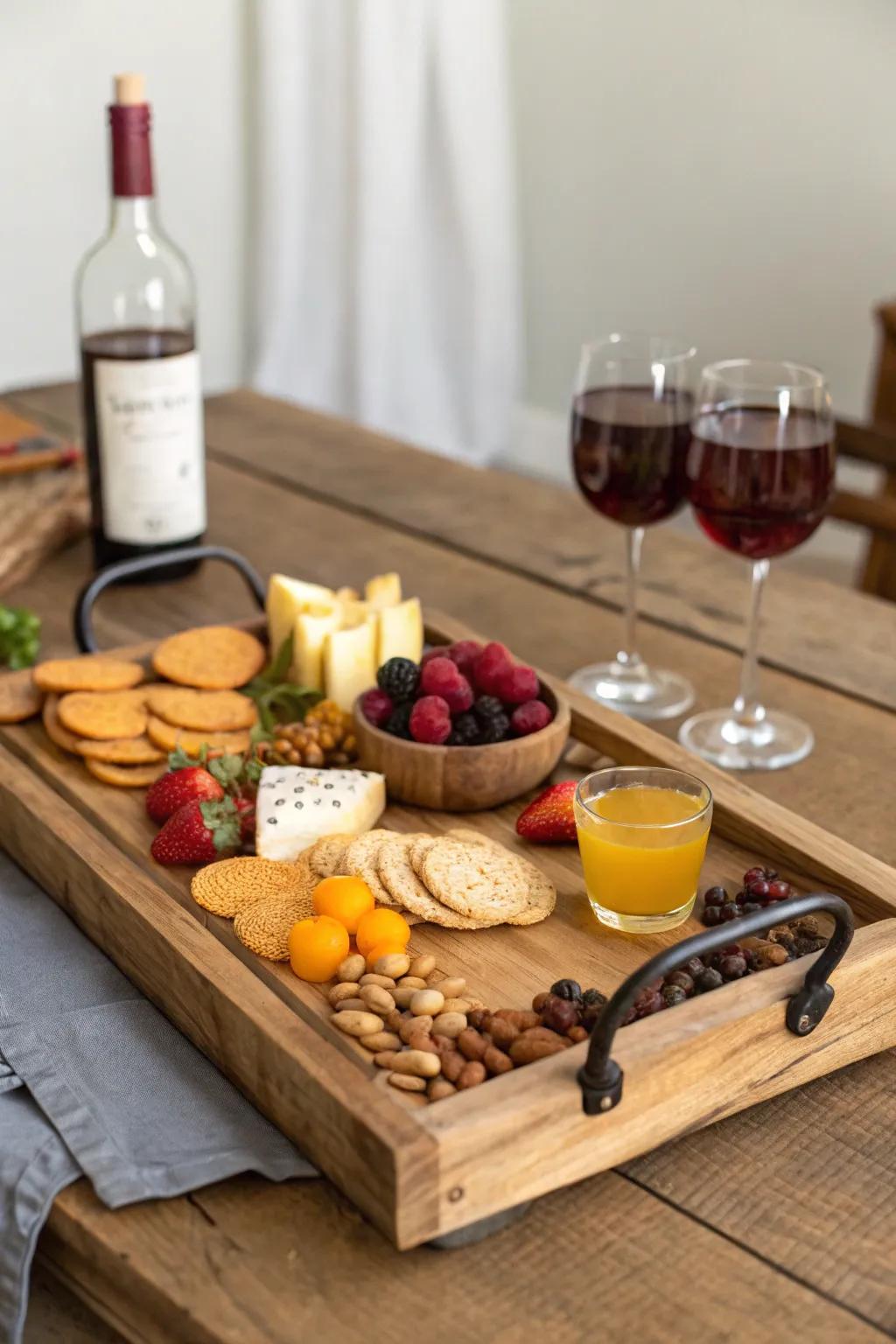 Serve with style using a wooden board tray.