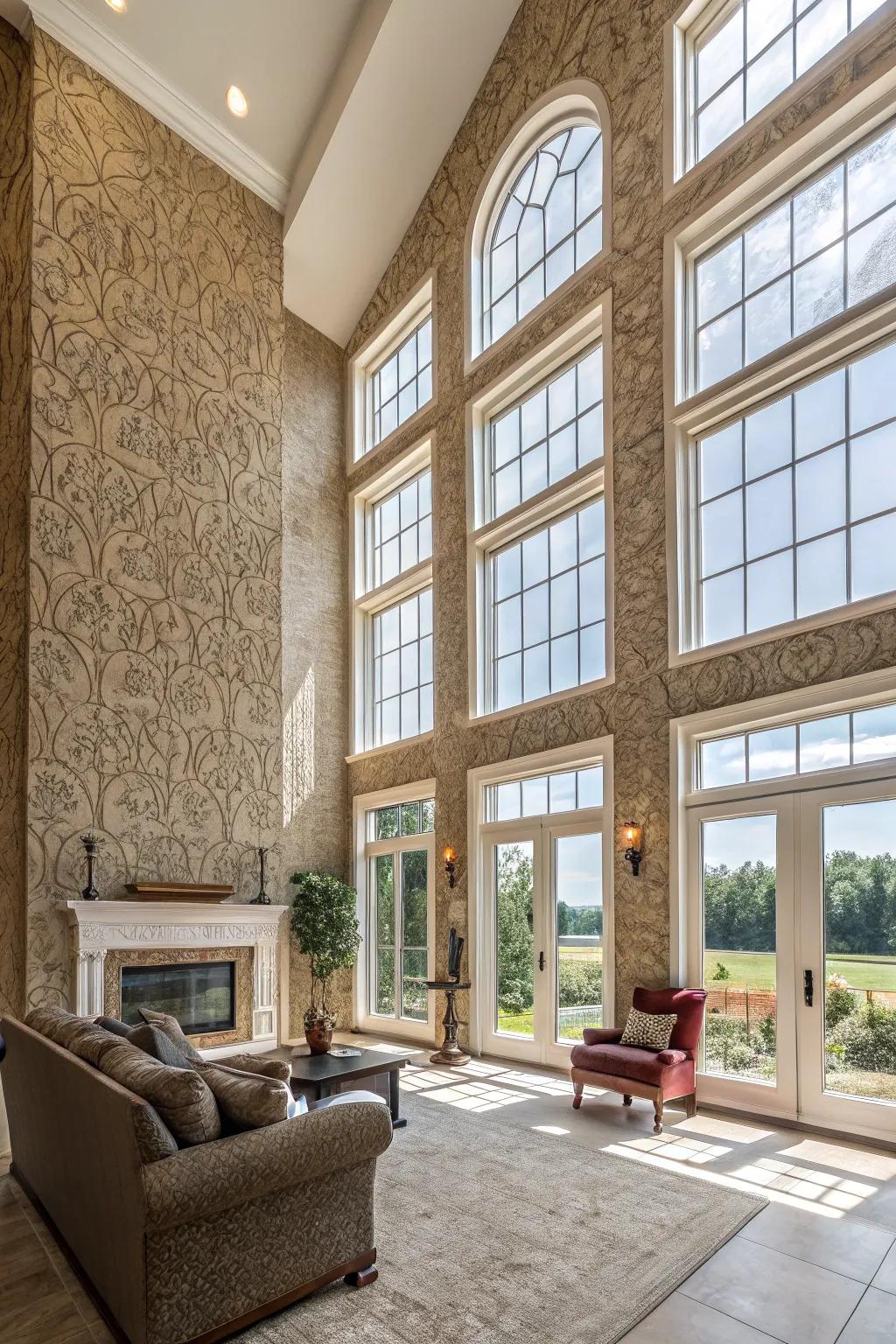 Textured walls add depth and character to the great room.