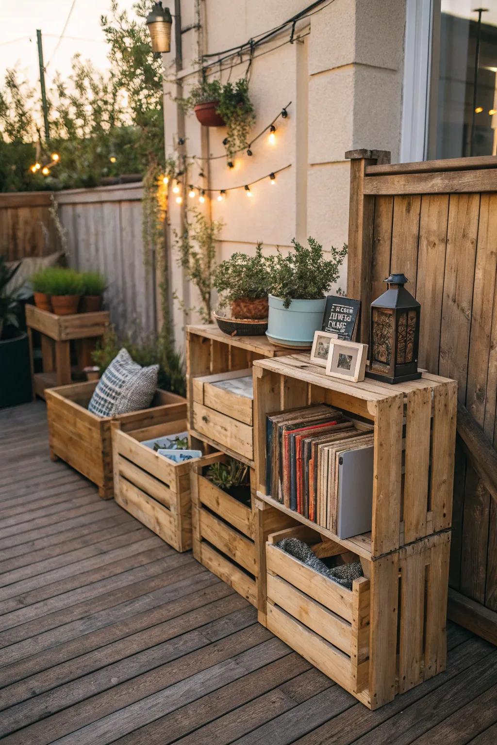 Timber crates are versatile for storage and presentation.
