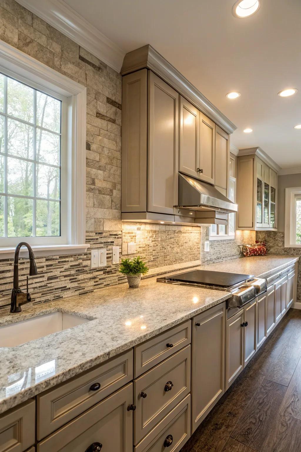 Neutral tones offer subtle elegance with granite countertops.