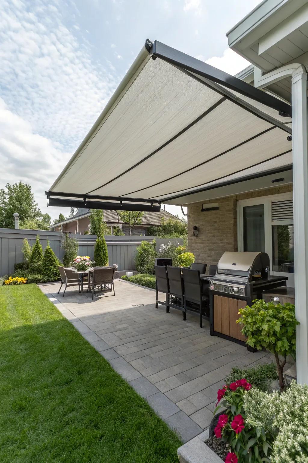 Enjoy effortless shade with motorized awnings.