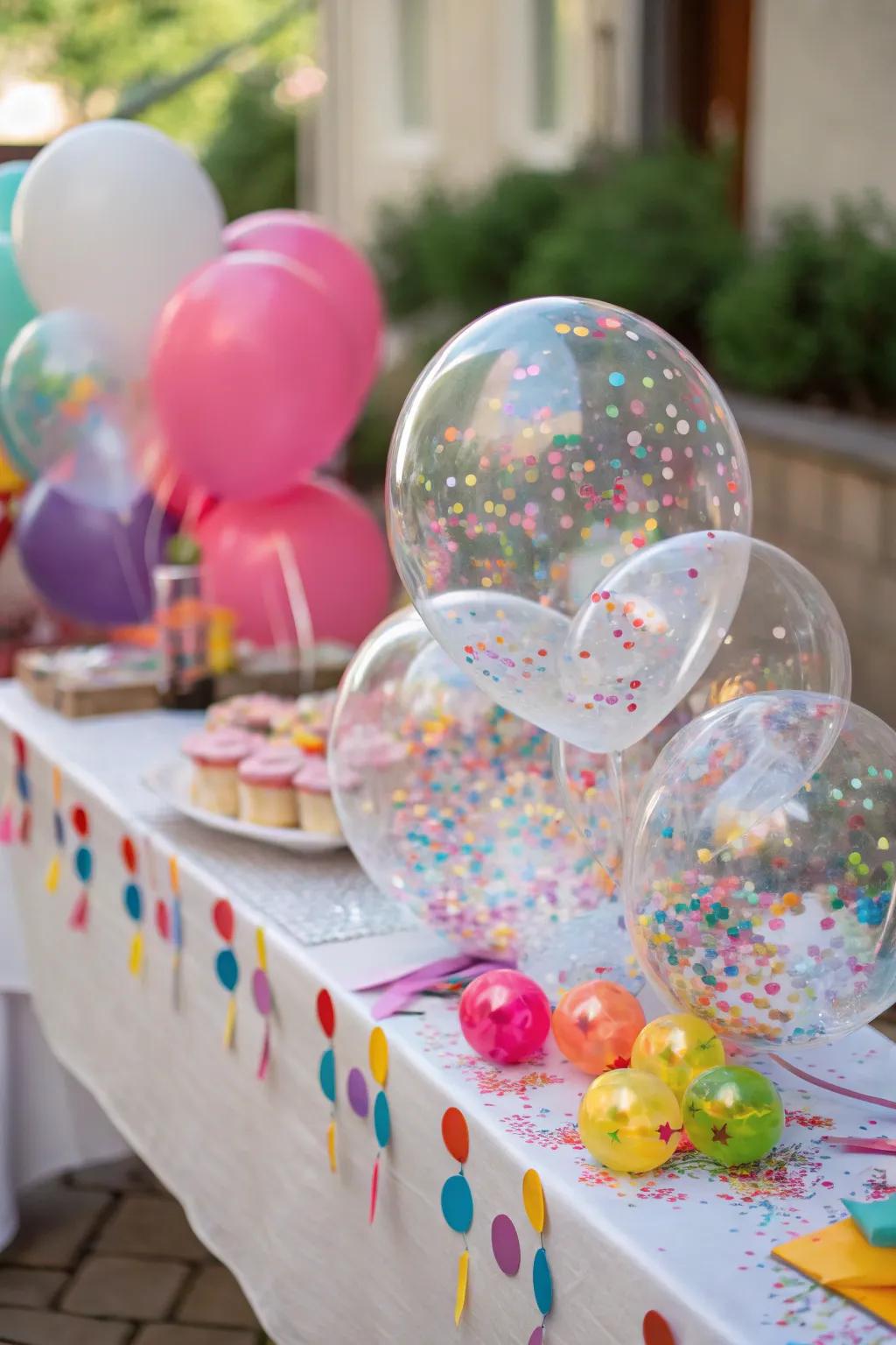 Confetti-filled balloons impart a playful revelation.