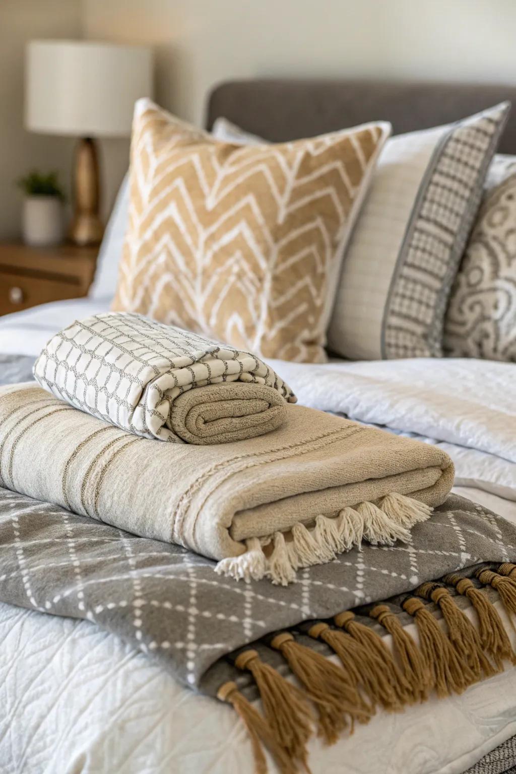 Layered textiles offer warmth and depth.