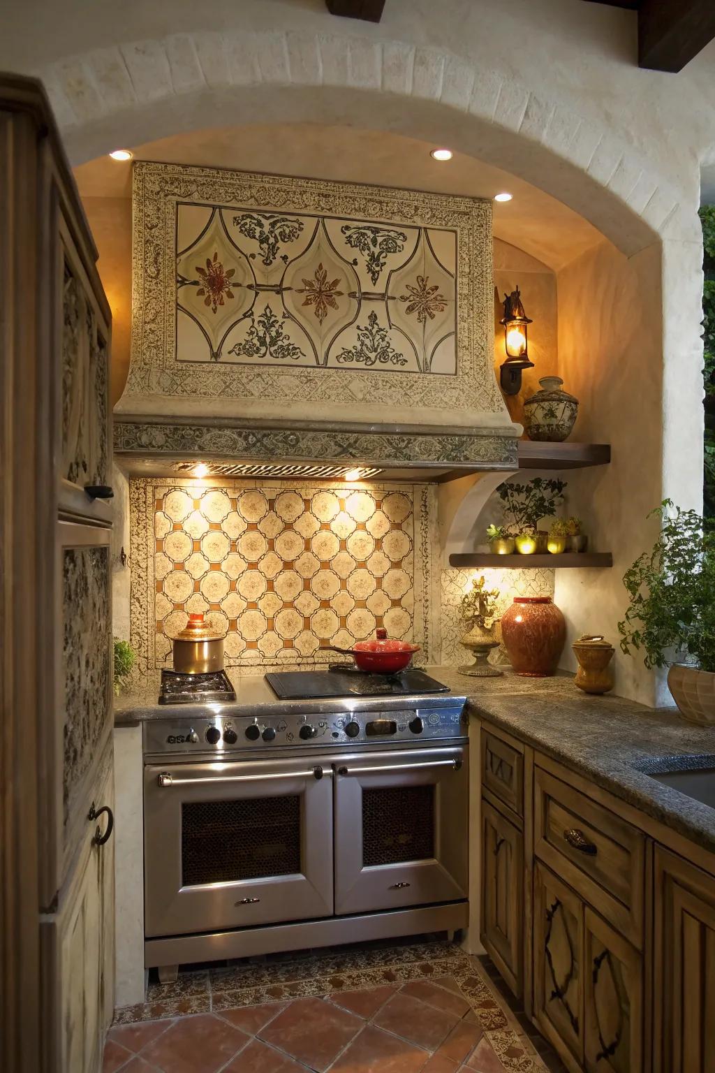 A range alcove adds charm and functionality to the kitchen.