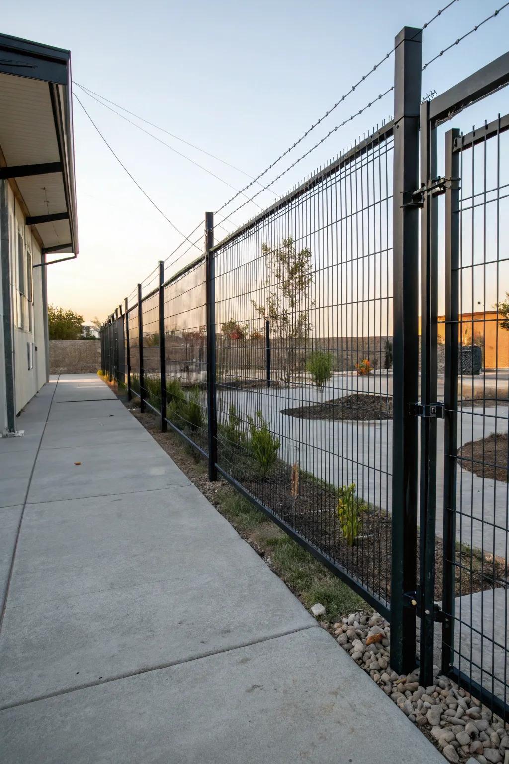 Bring industrial chic to your outdoor space with a black wire fence.