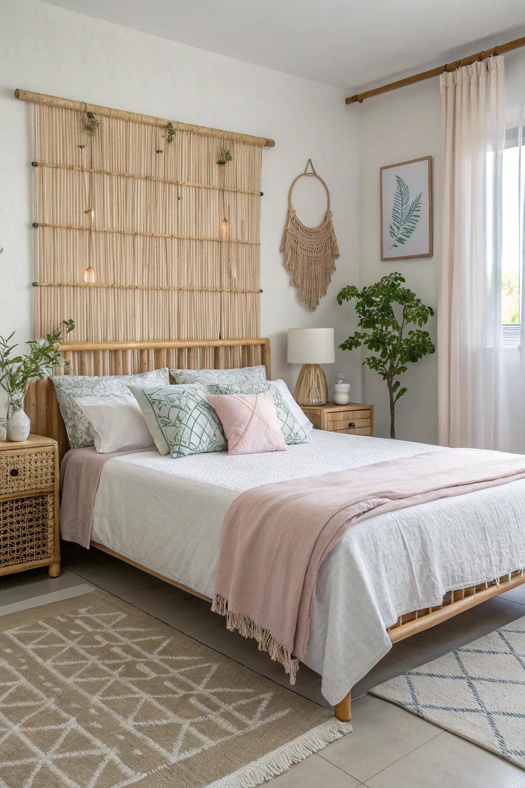 Bamboo adds a serene, natural touch to this boho bedroom.