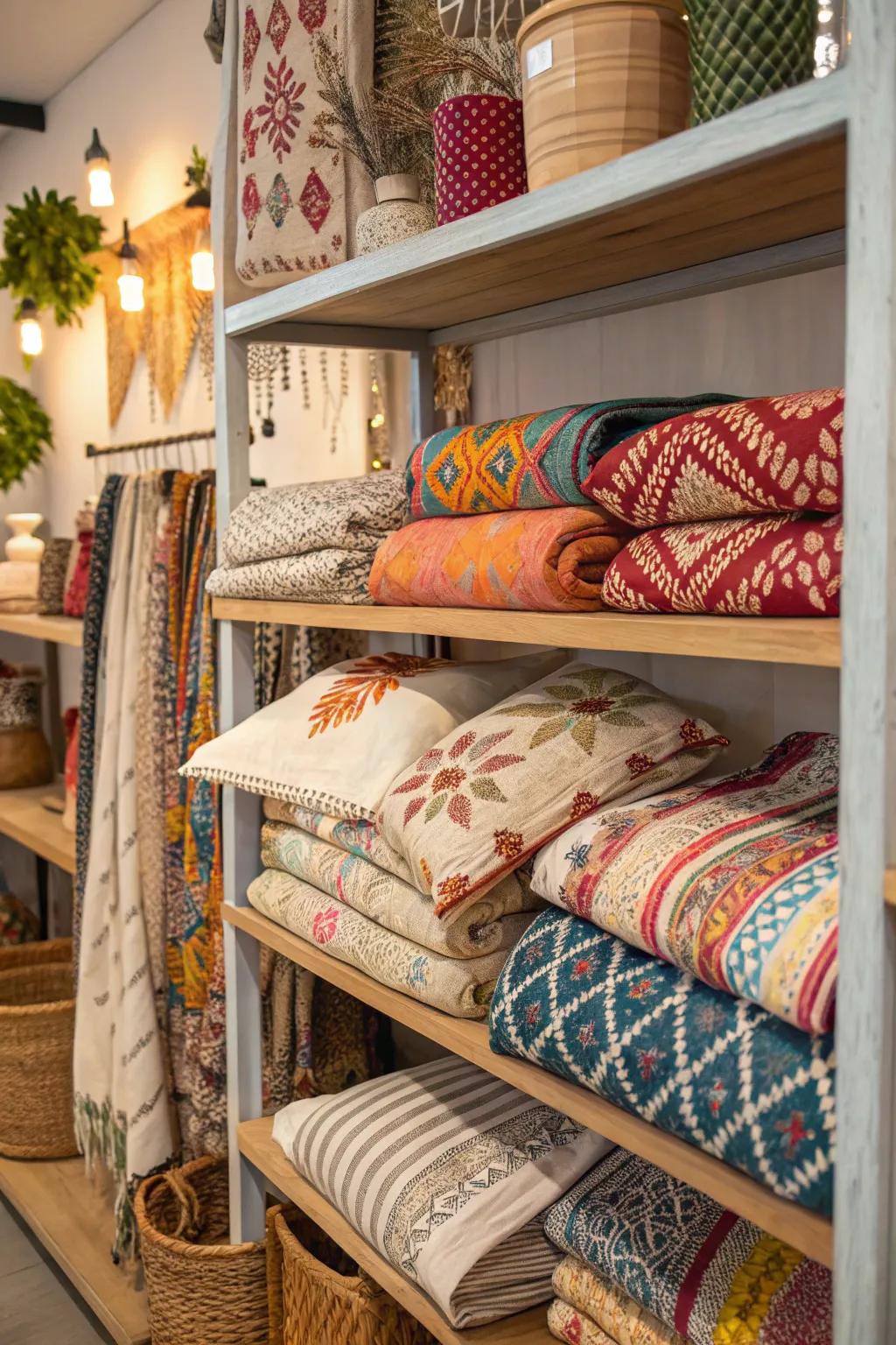 Patterned fabrics give a tactile touch.