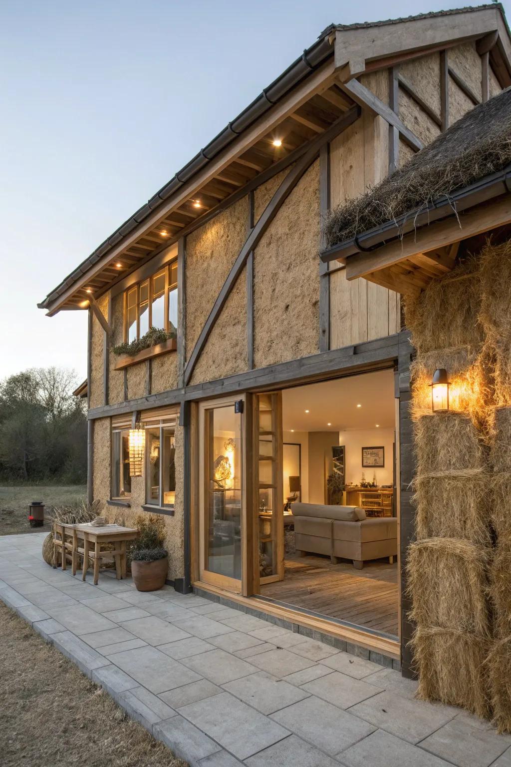Gramineous bale partitions furnish innate thermal retention and a distinctive rustic allure.