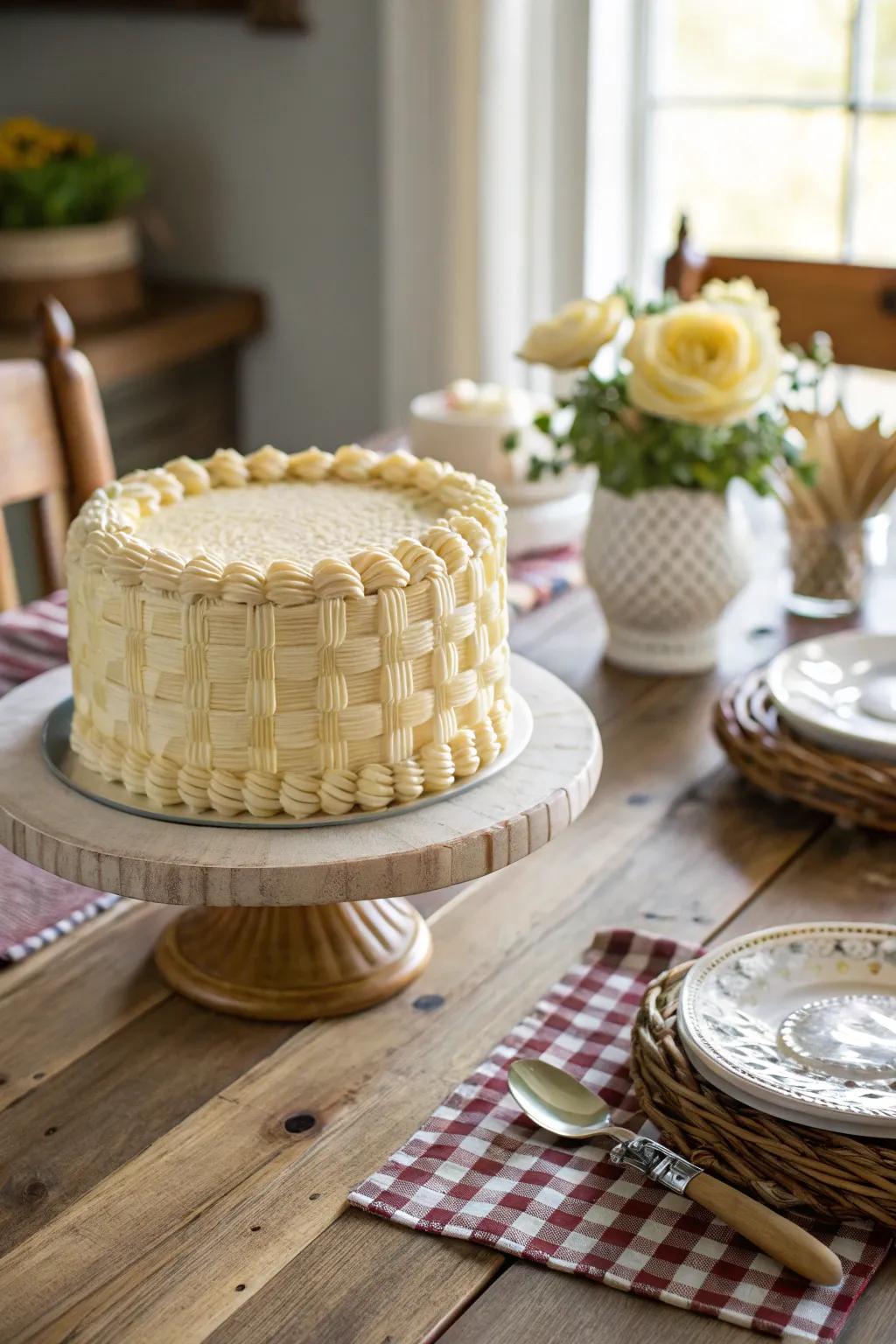 Charming buttercream basket weave for a rustic cake