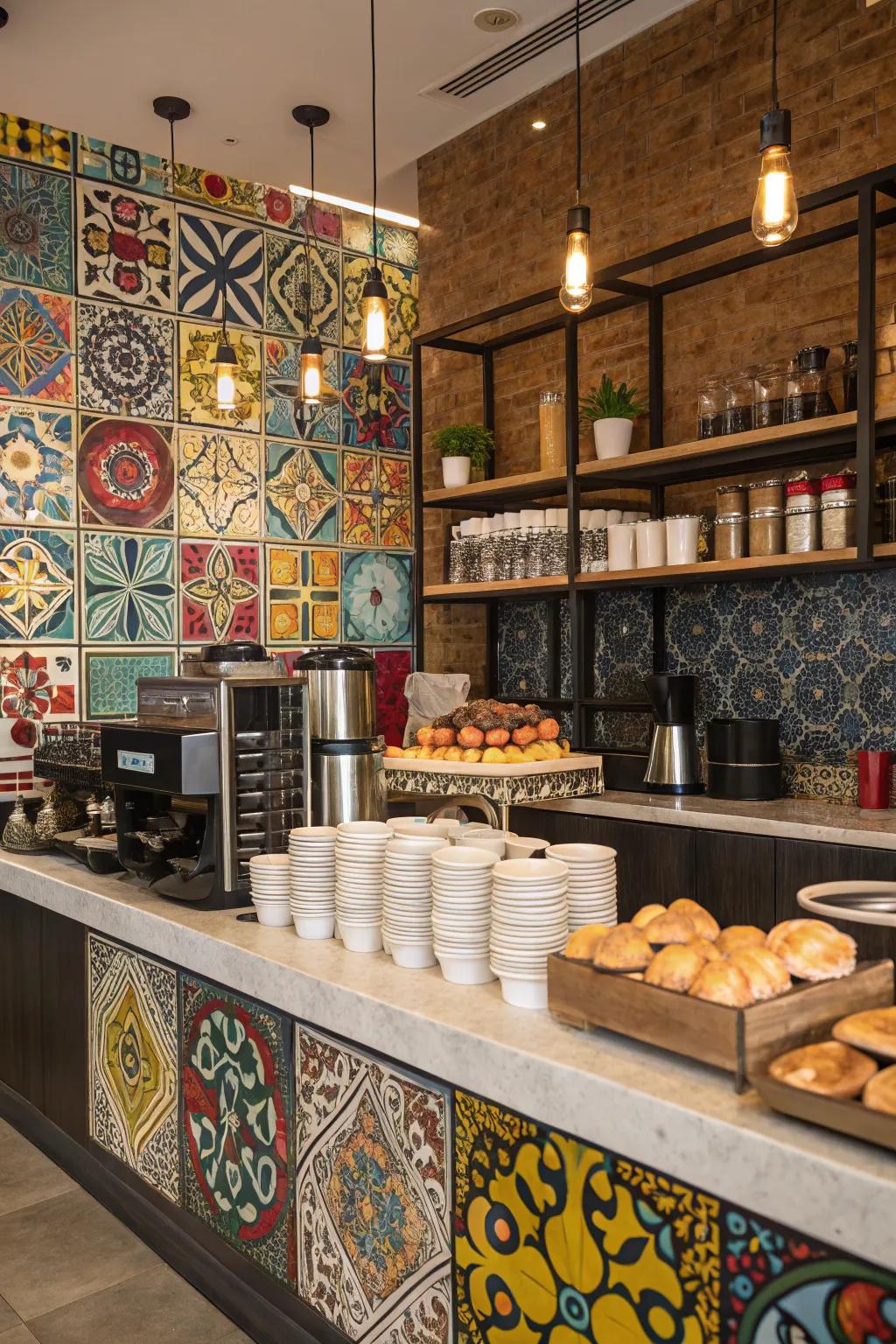 A bold backsplash adds flair to your coffee bar.