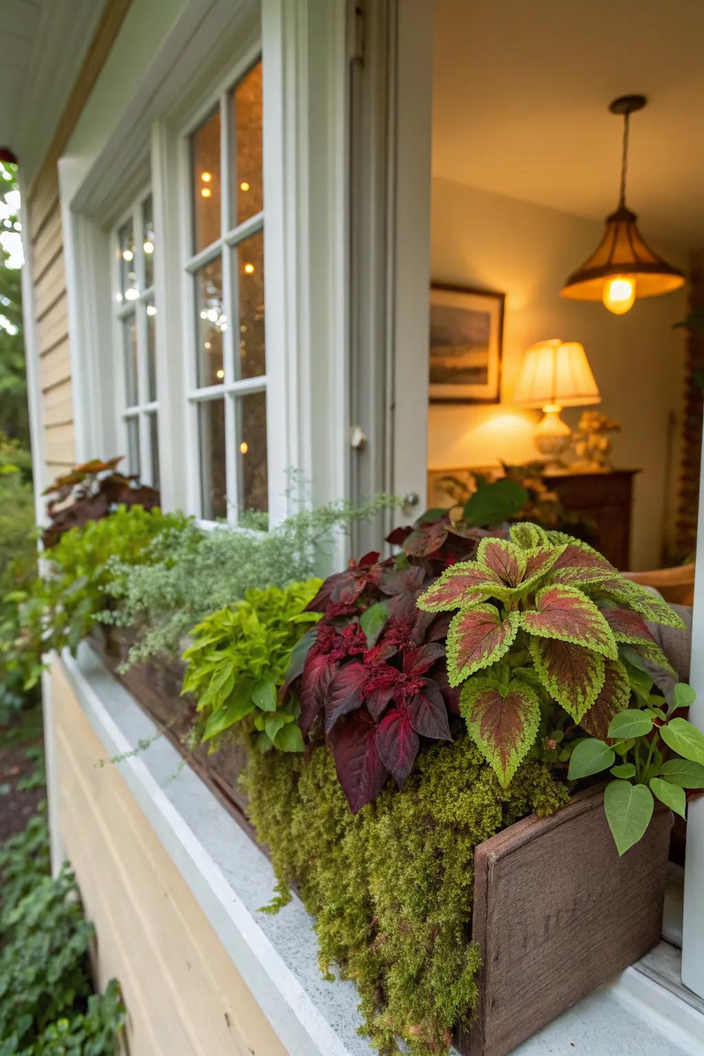 A cozy niche with painted nettle and moss provides a serene retreat.