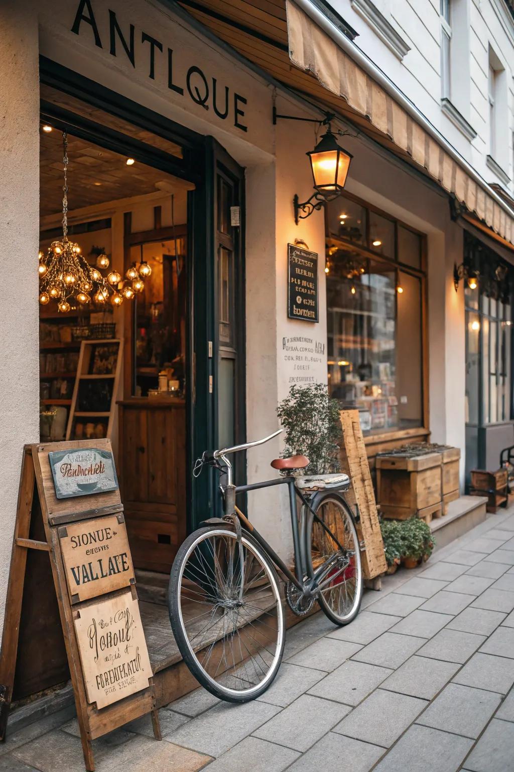 A storefront enhanced with vintage acquisitions, cultivating a nostalgic allure.