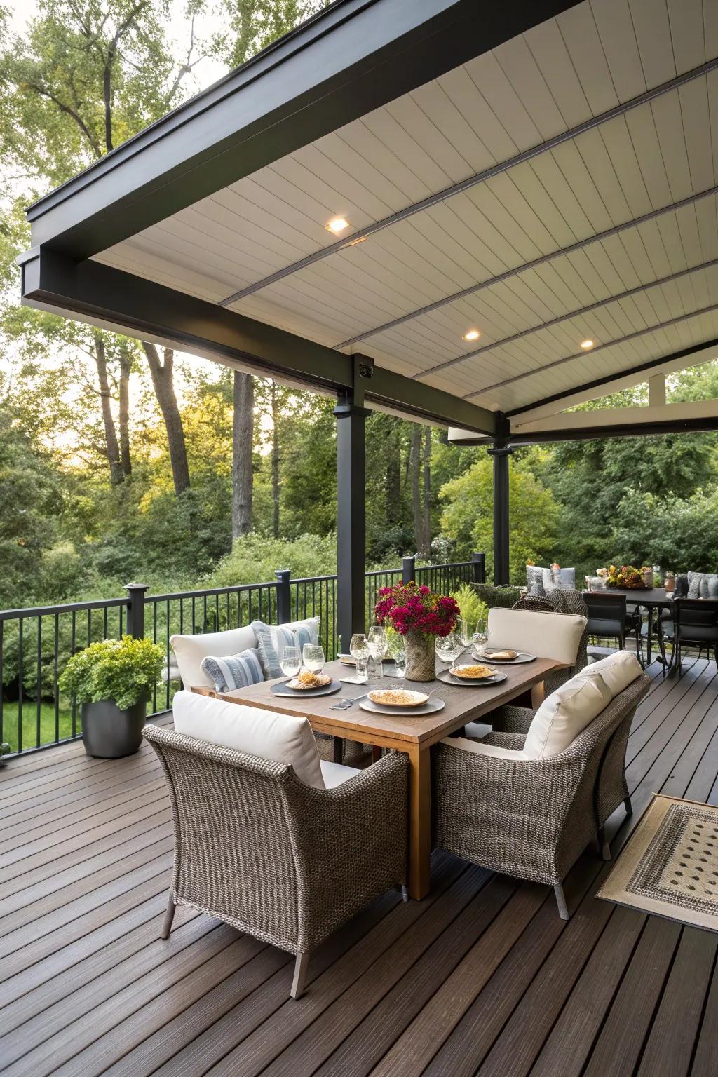 A solid roof cover makes your deck a year-round haven.