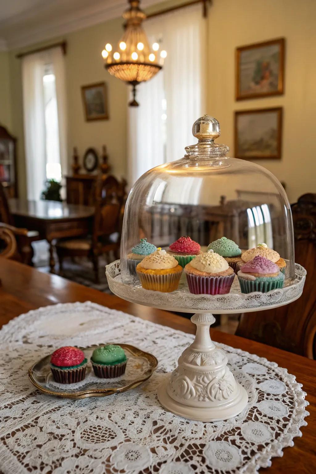 Vintage cake domes that add nostalgic charm.