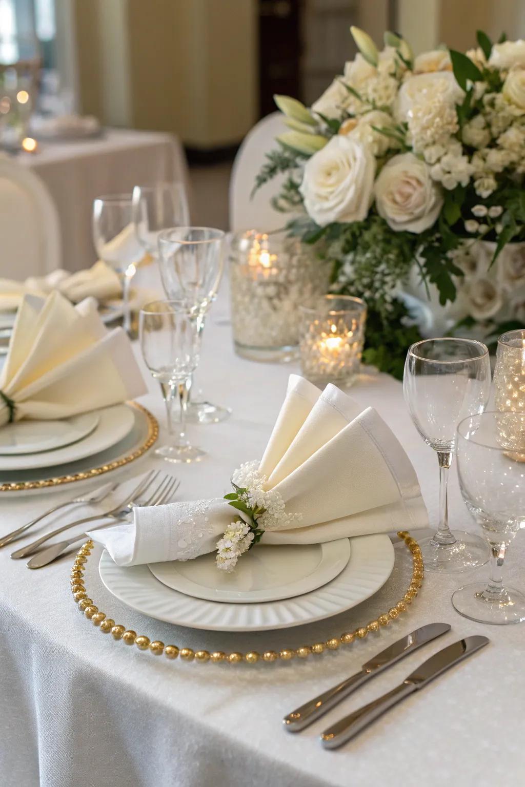 Refined napkin folds append a sophisticated nuance to the setting.