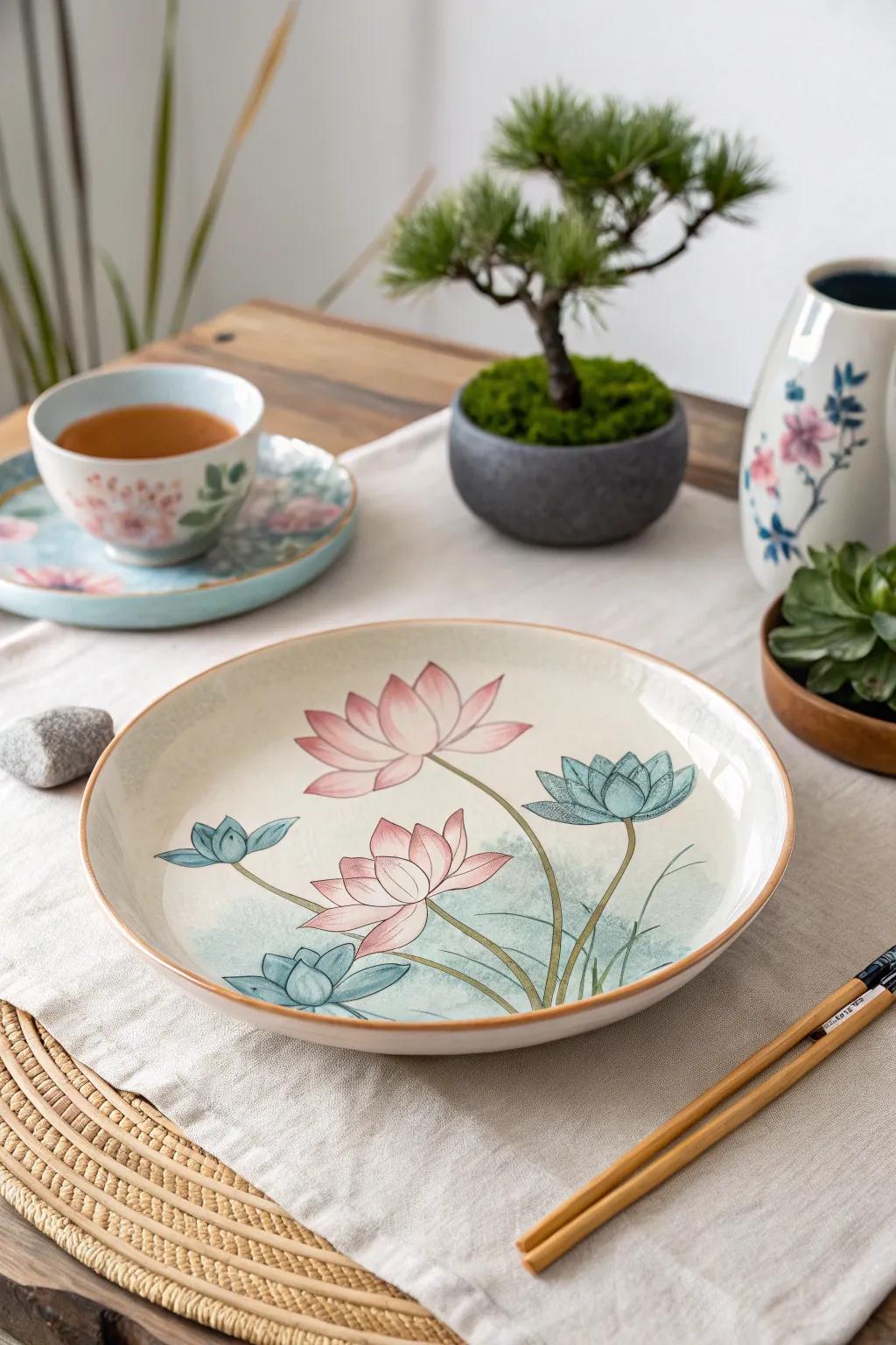 Mystical lotus flowers bring tranquility and elegance to your plates.