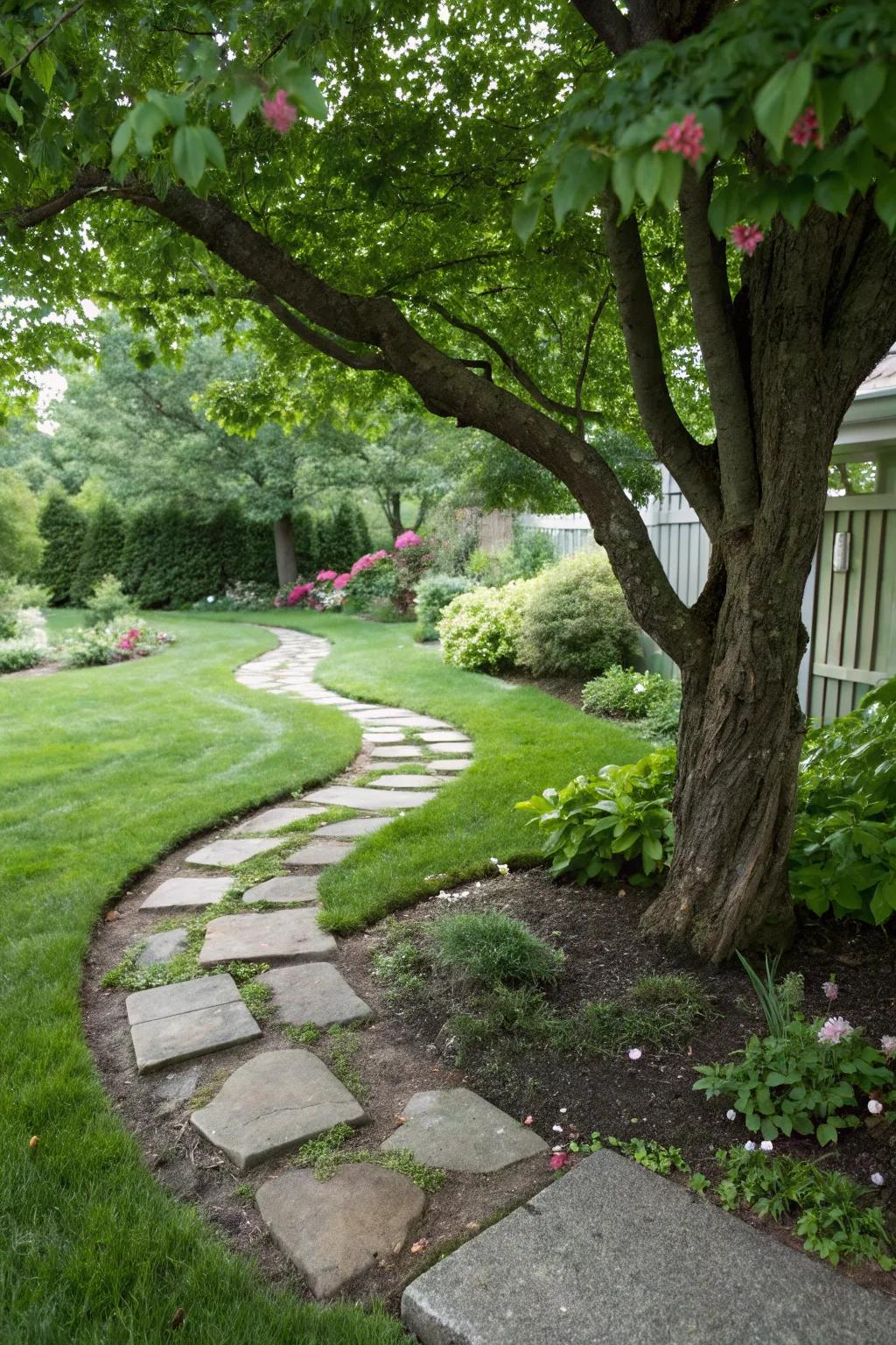 Natural pathways invite exploration and complement tree landscapes.