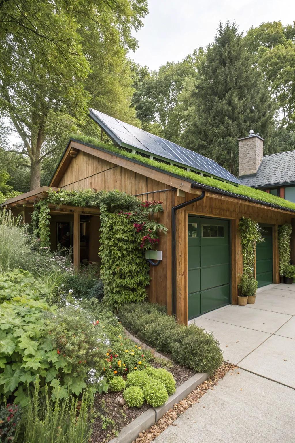 An eco-friendly garage design using sustainable materials.