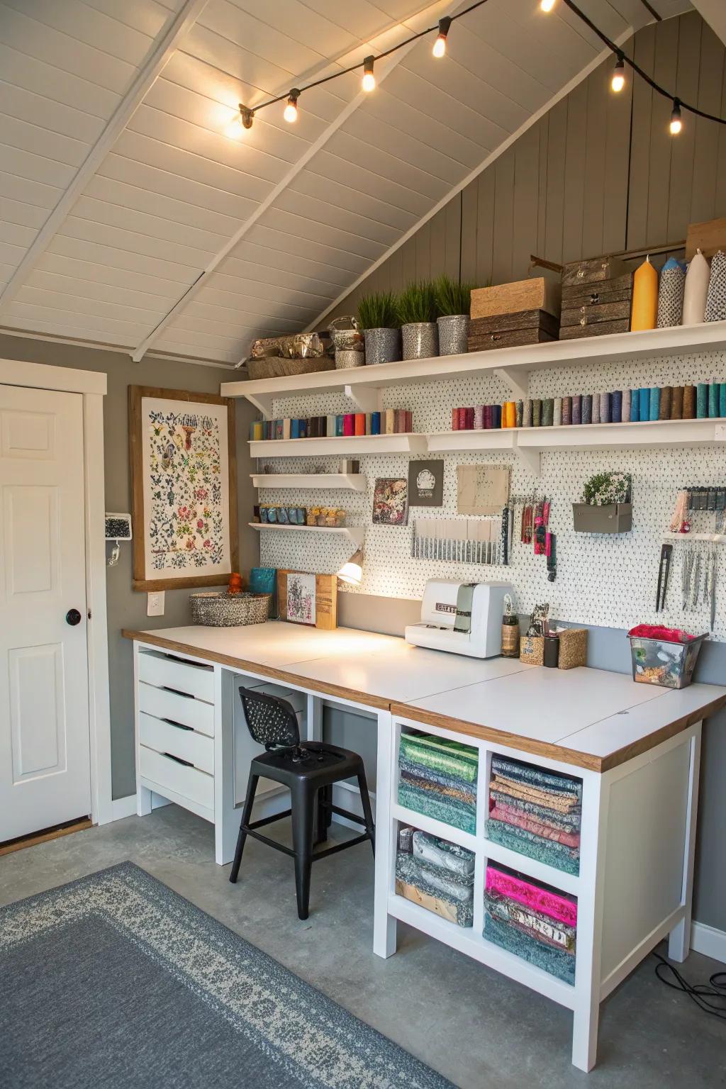 Nurture creativity with a dedicated crafting studio in your garage.