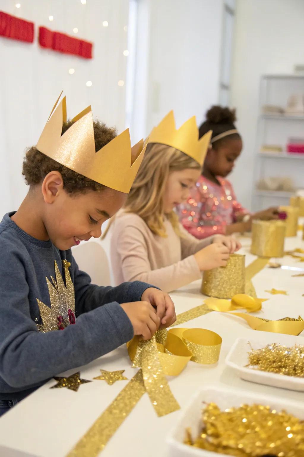 Crafty fun with a golden crown-making station.