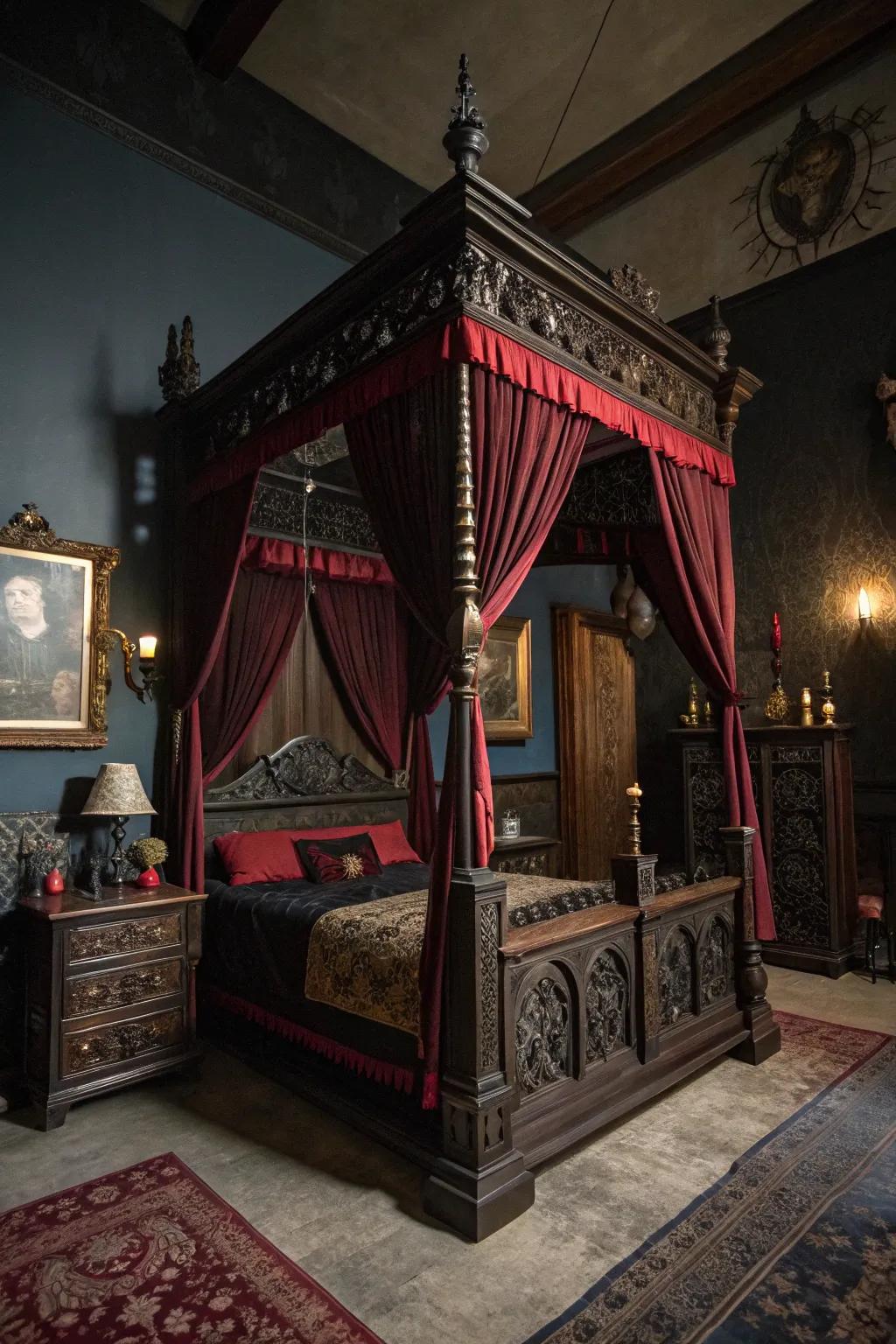 A canopy that transforms a room into a gothic retreat.