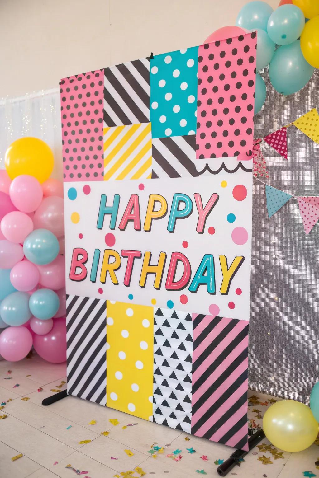 An animated retro art birthday display brimming with vitality.