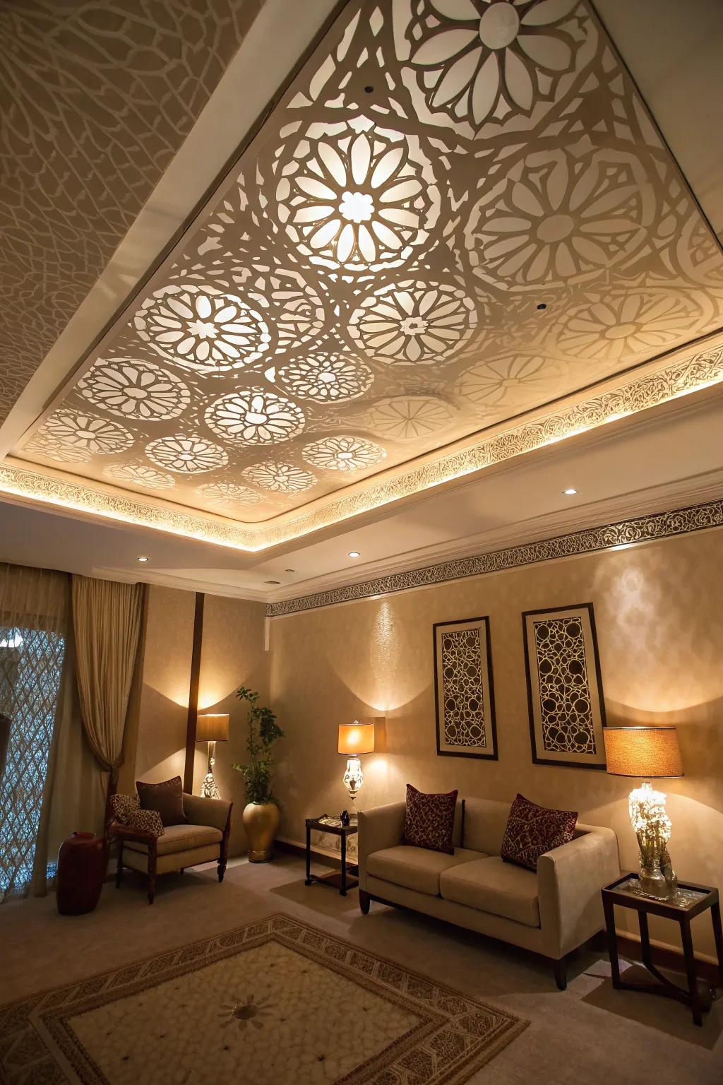 A room with a creative overhead design