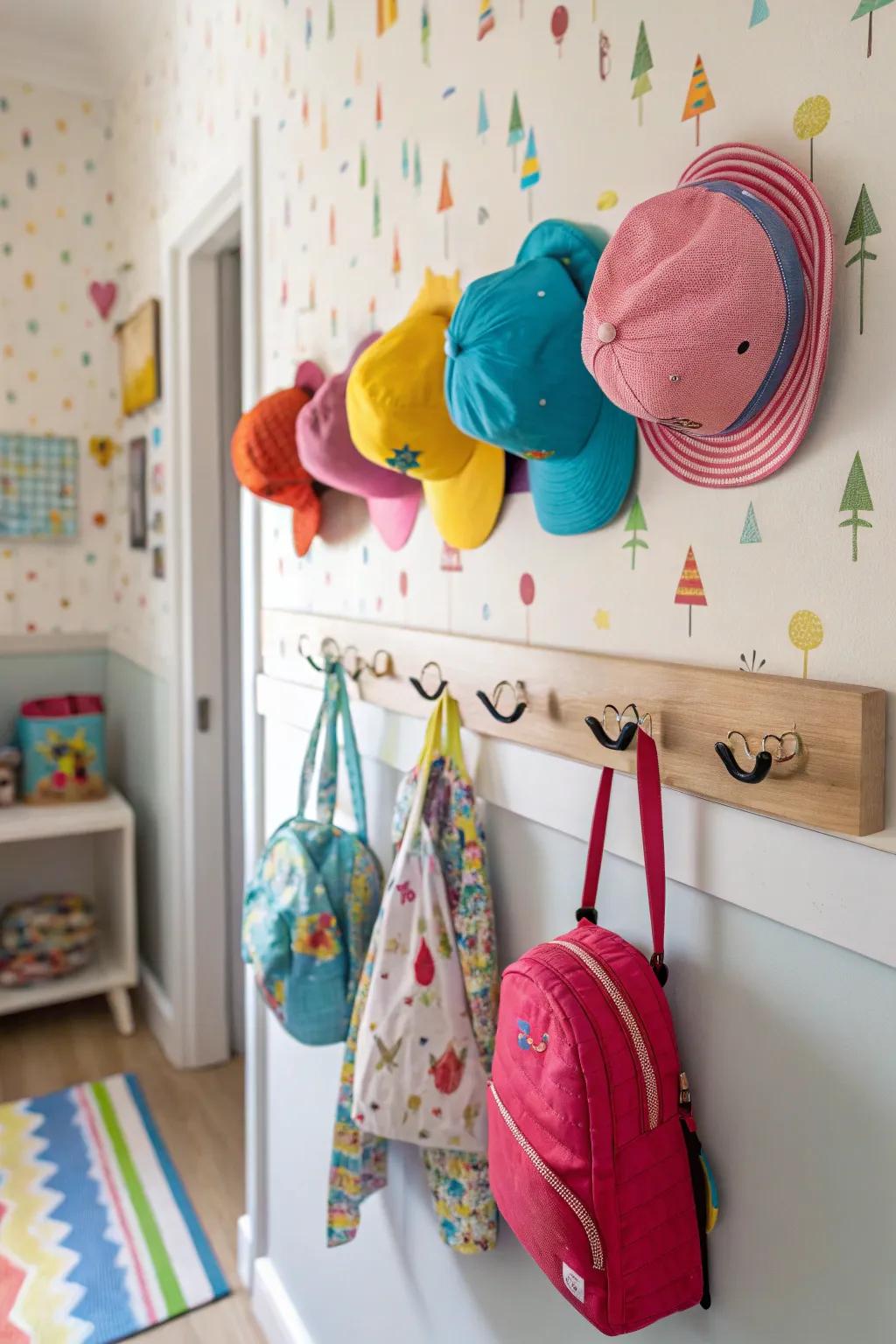 Wall hooks maintain accessories that are neat and accessible.