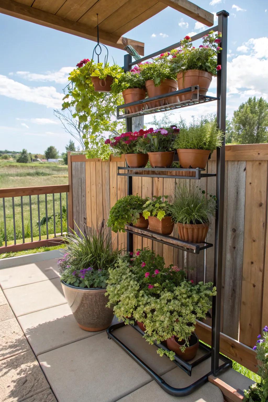 Maximize your greenery with a space-saving vertical pot garden.