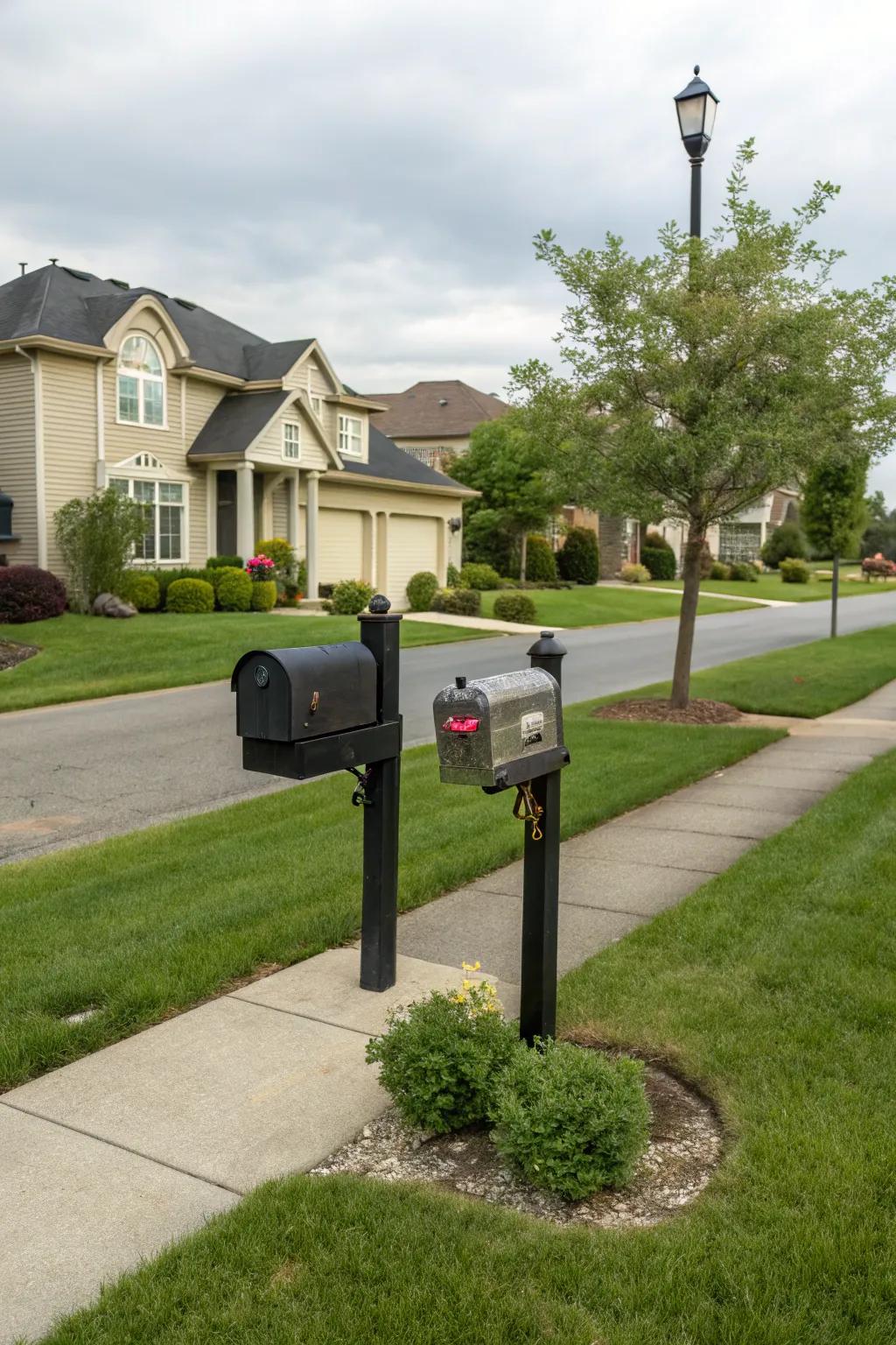 Double mailbox supports deliver practicality and charm.