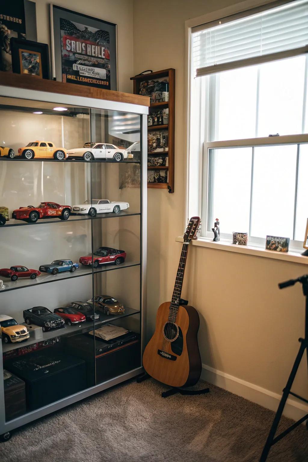 Display cases highlight your hobbies and personalize your man cave.