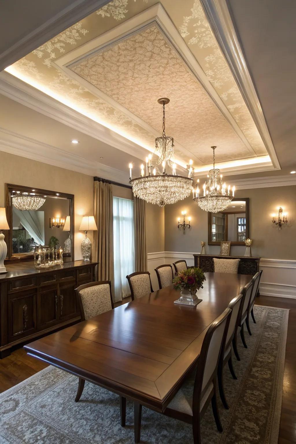 Sunken ceilings impart sophistication and loftiness.