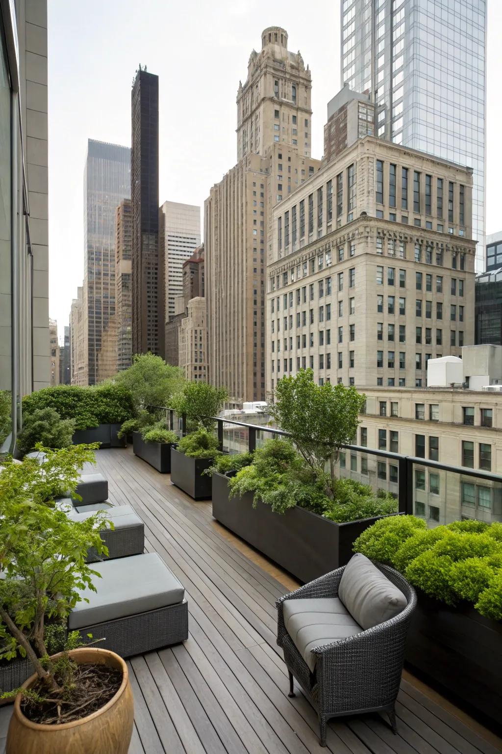 An urban deck that offers a private leafy escape.