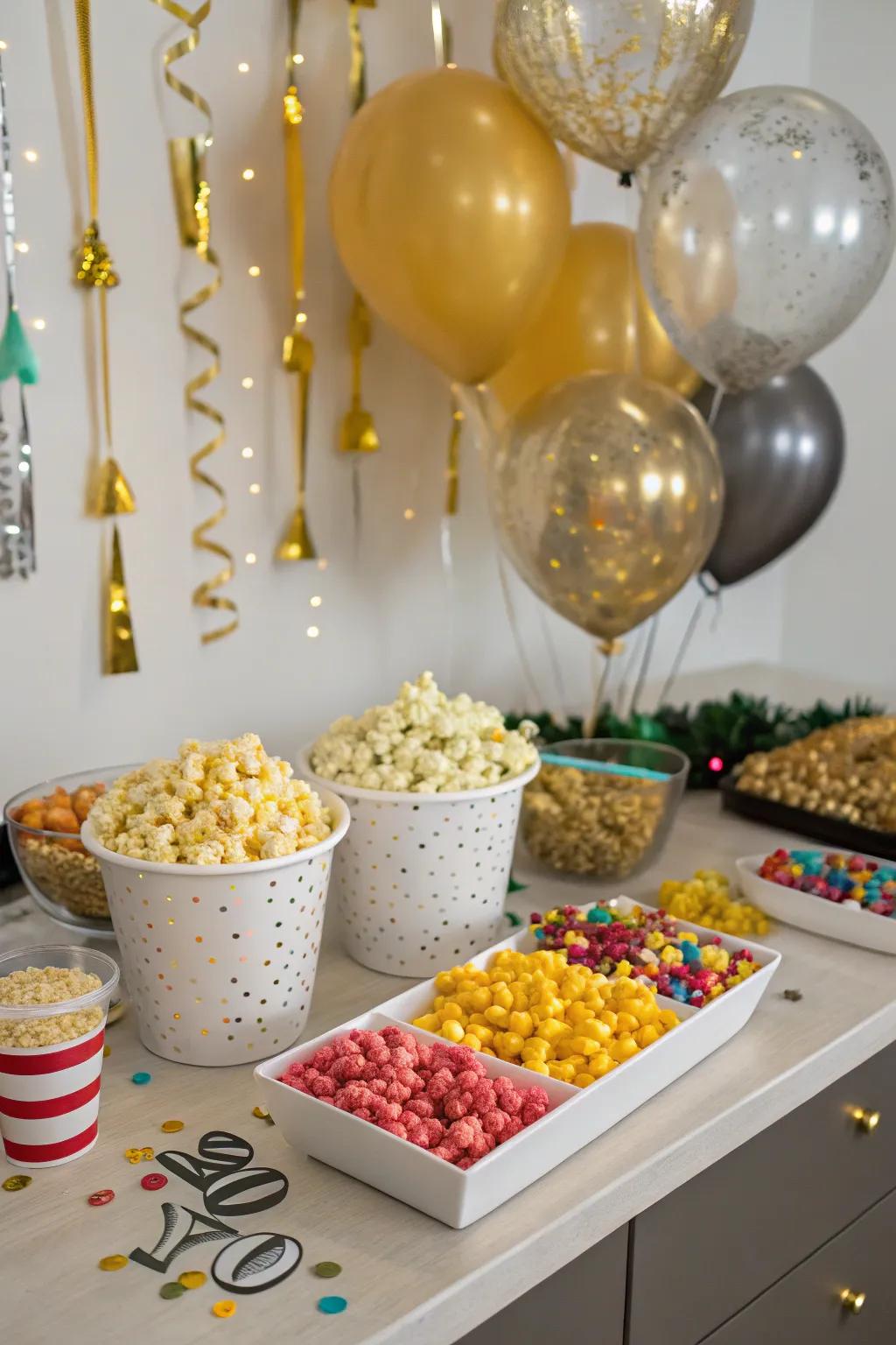 A popcorn bar offers delicious fun for your guests.