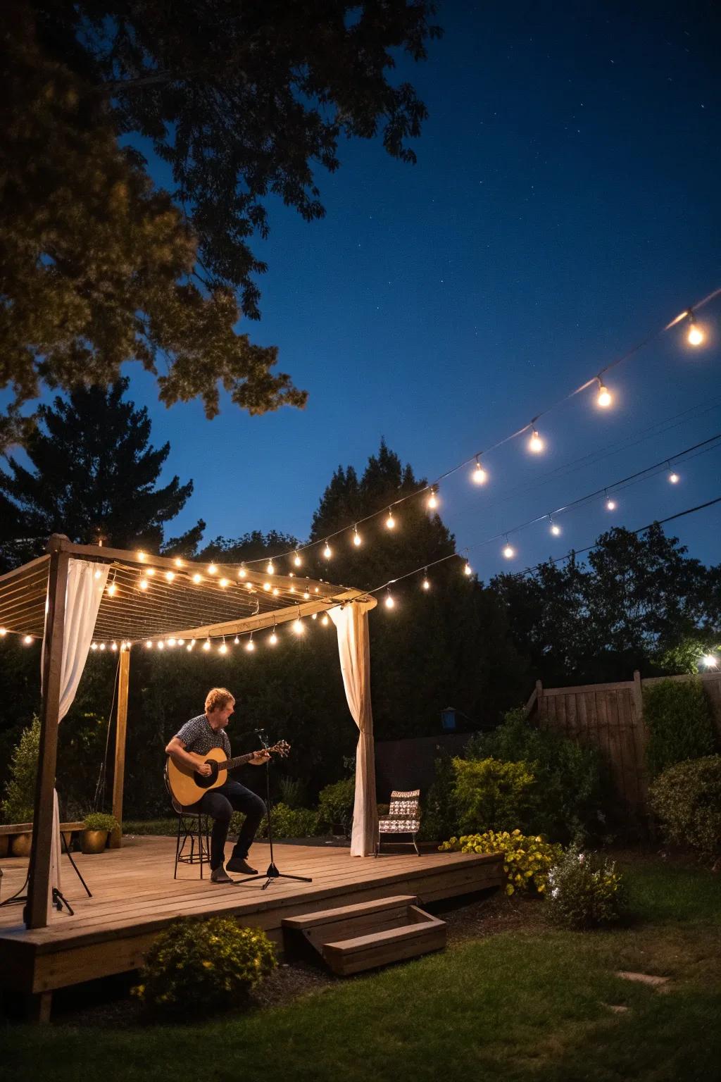 Live melodies fashion an intimate and animated atmosphere.