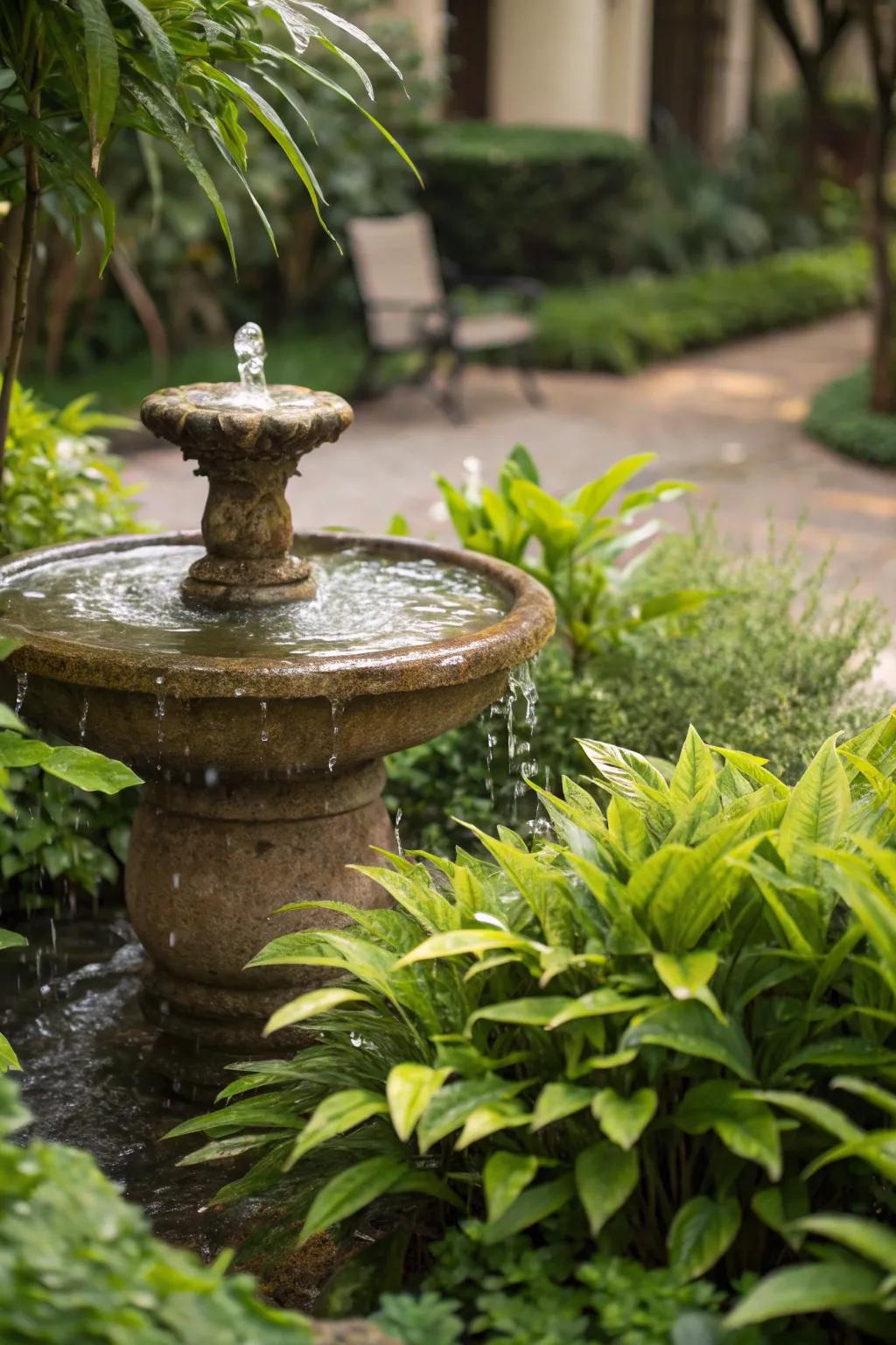 A water feature adds tranquility and a calming sound to your garden.