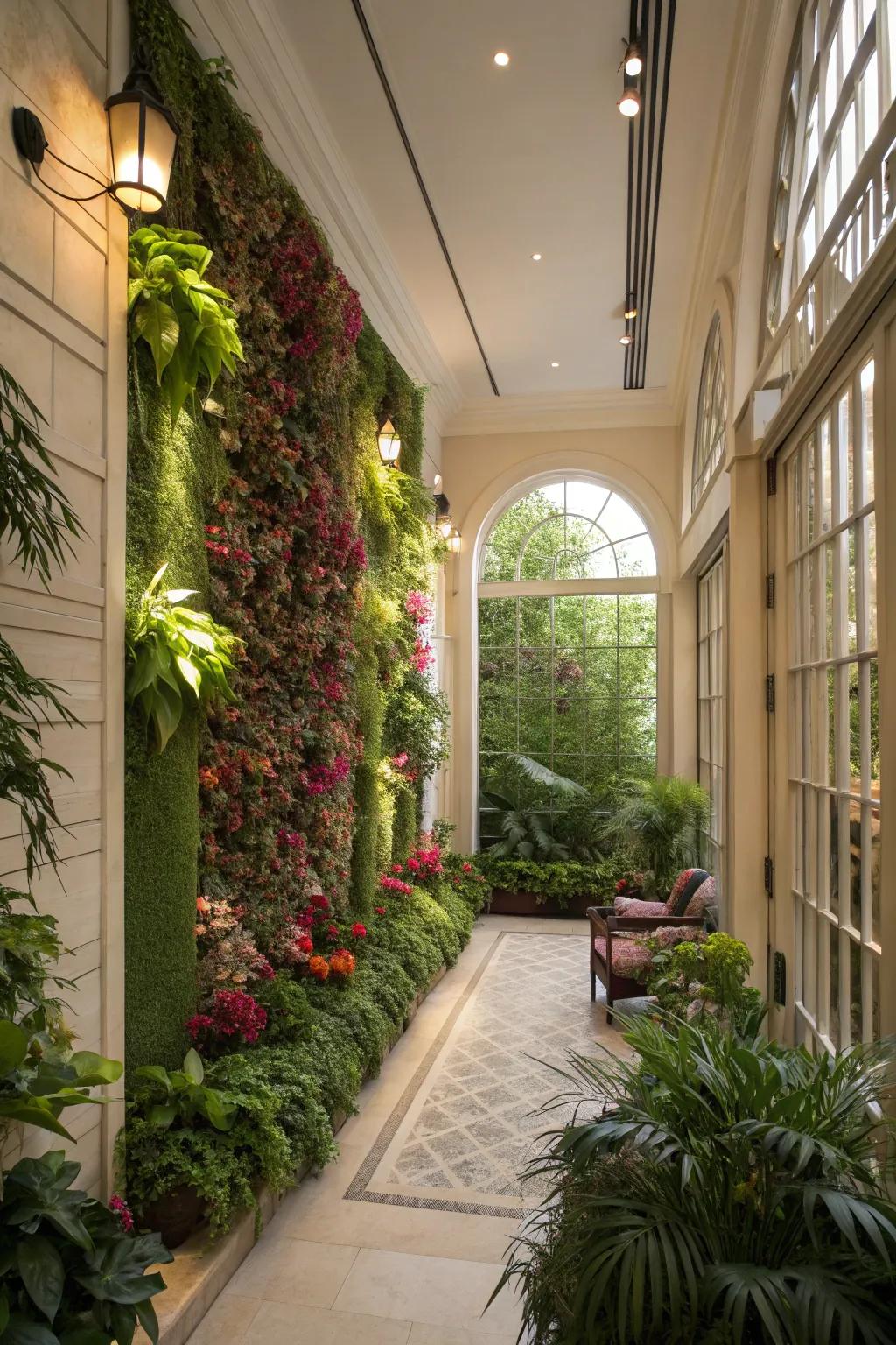 A vertical garden transforming a wall into a lush feature.