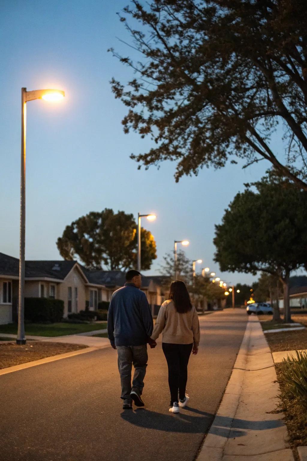 Enjoy a calming nighttime walk with your partner.