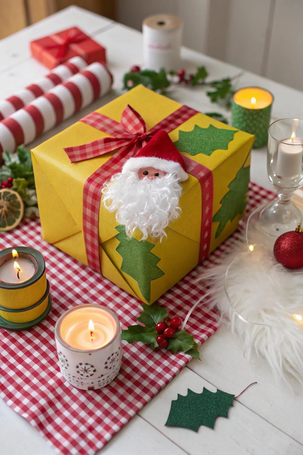 Santa's beard container provides a snug and inviting appearance.