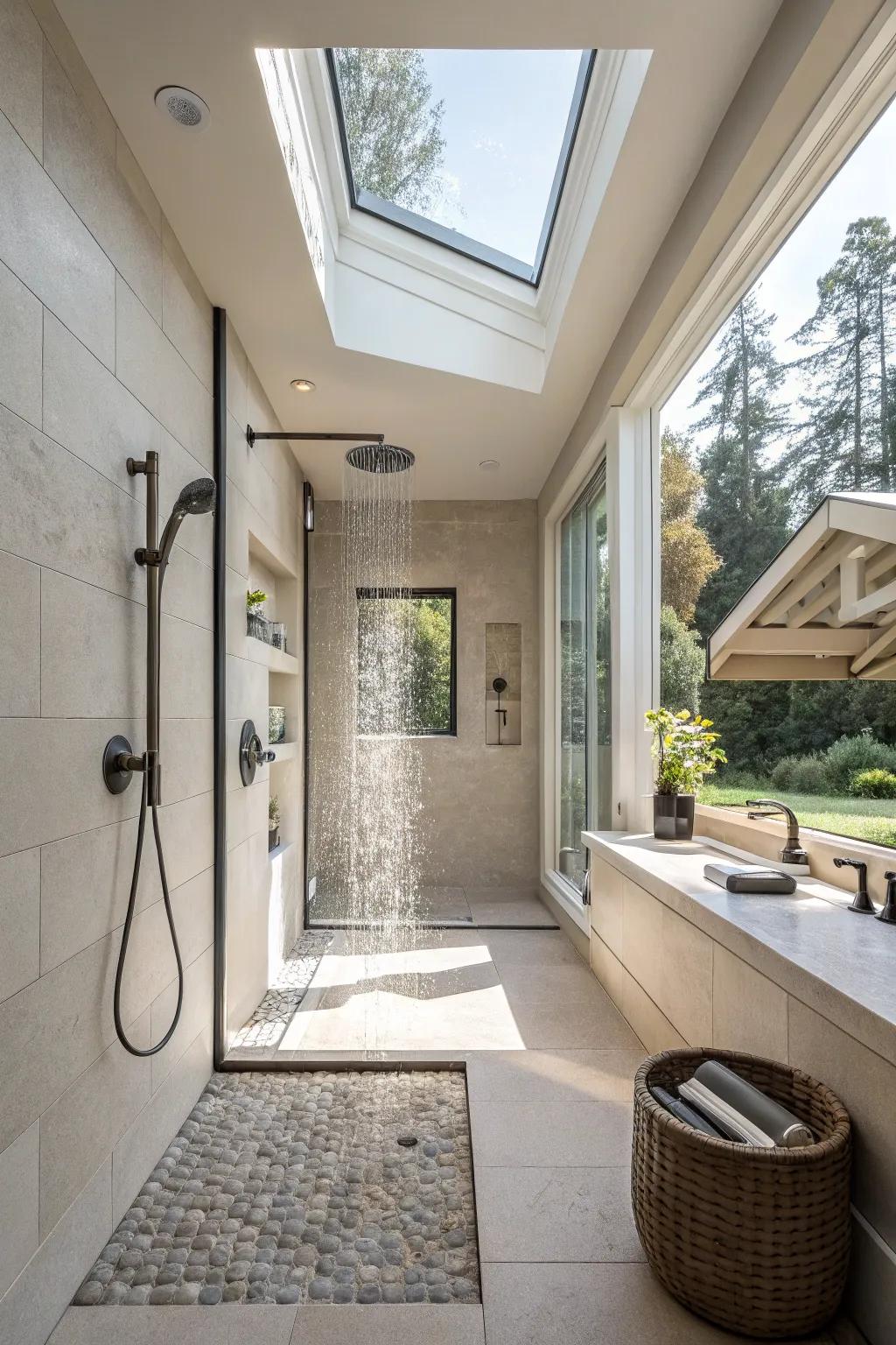 Skylights illuminate your shower with natural, inviting light.