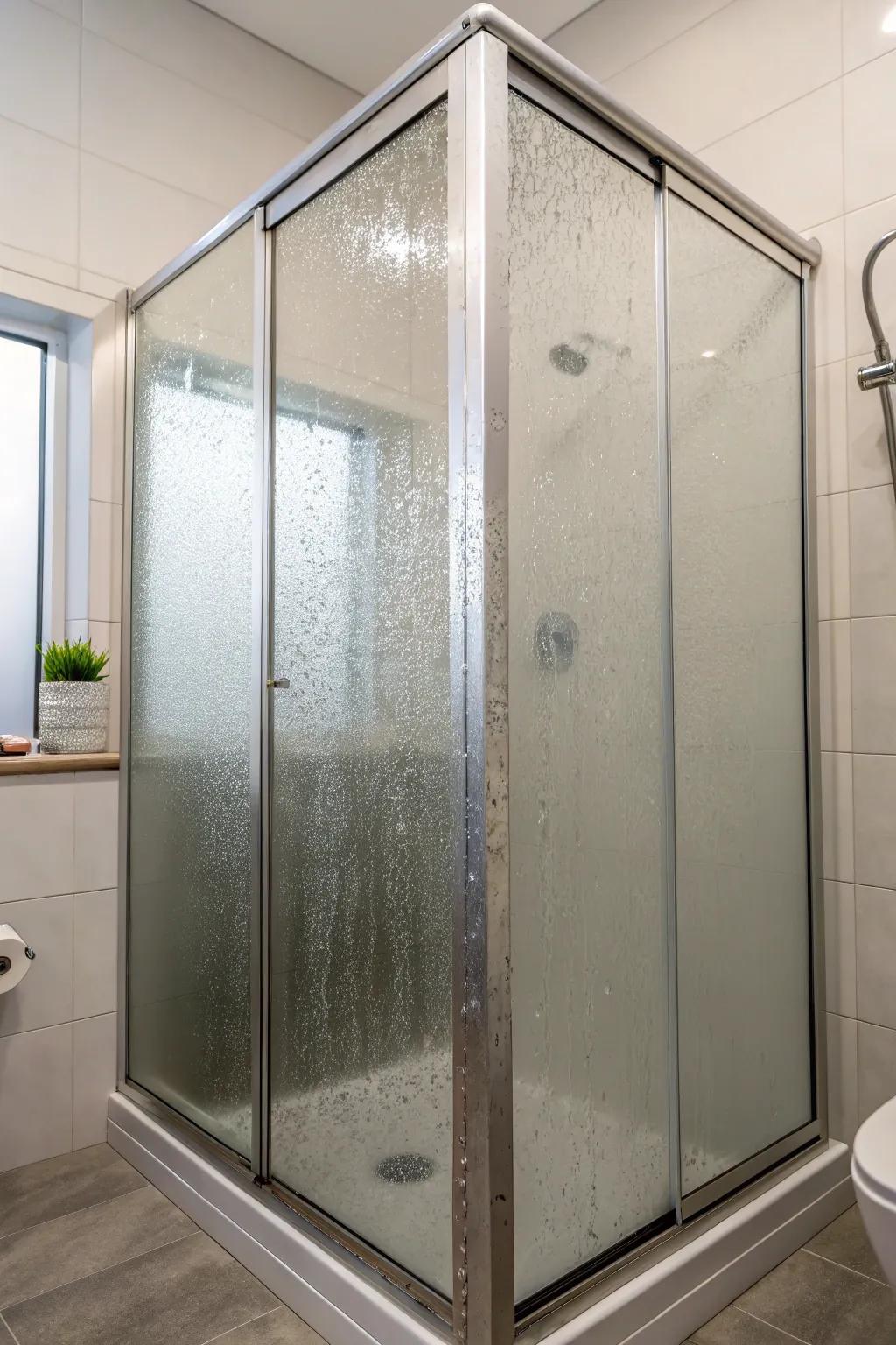 A sophisticated shower stall featuring a tinted glass screen.