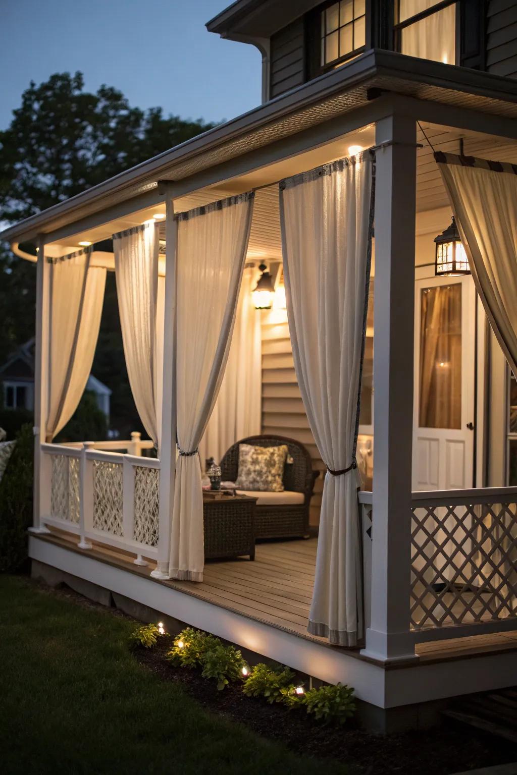 Privacy screens add seclusion and style to a small back porch.